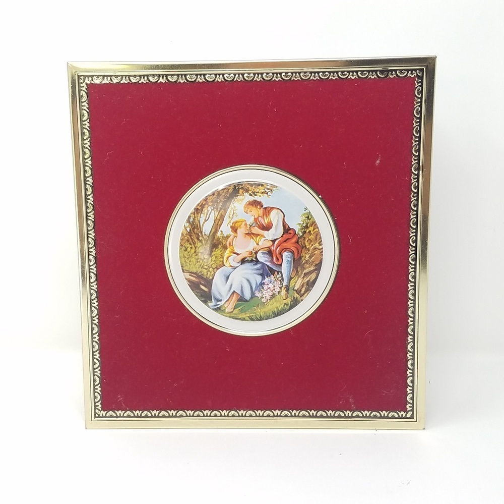 Vtg West Germany velvet embossed chocolate tin box